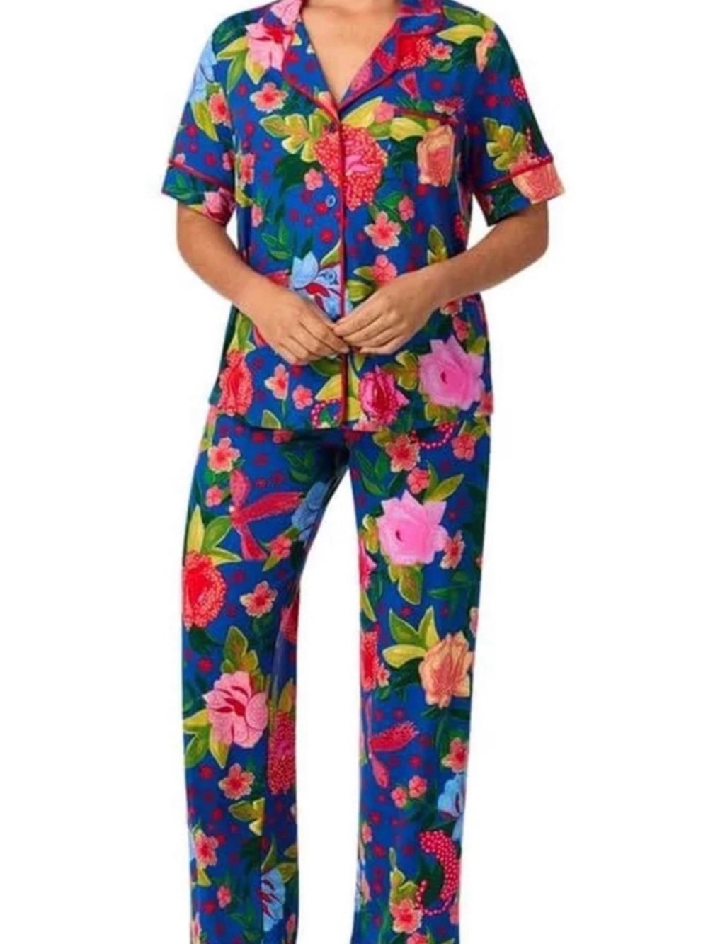ROOM SERVICE: Floral Button-Front Pajama Set - Blue Multicolor floral
